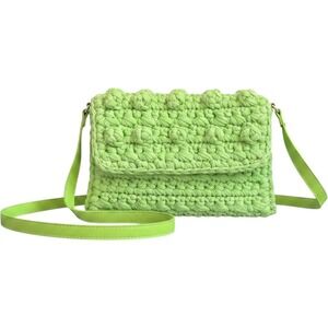 Lime Green Crochet Bobble Crossbody Bag Adjustable Faux Leather Strap NWT